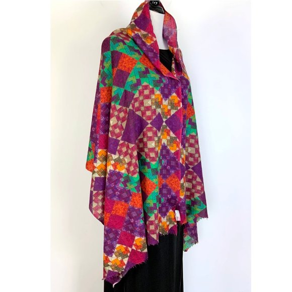 Bindya New York Cashmere Silk Multicolor Geometric Print Scarf Shawl - Picture 7 of 16